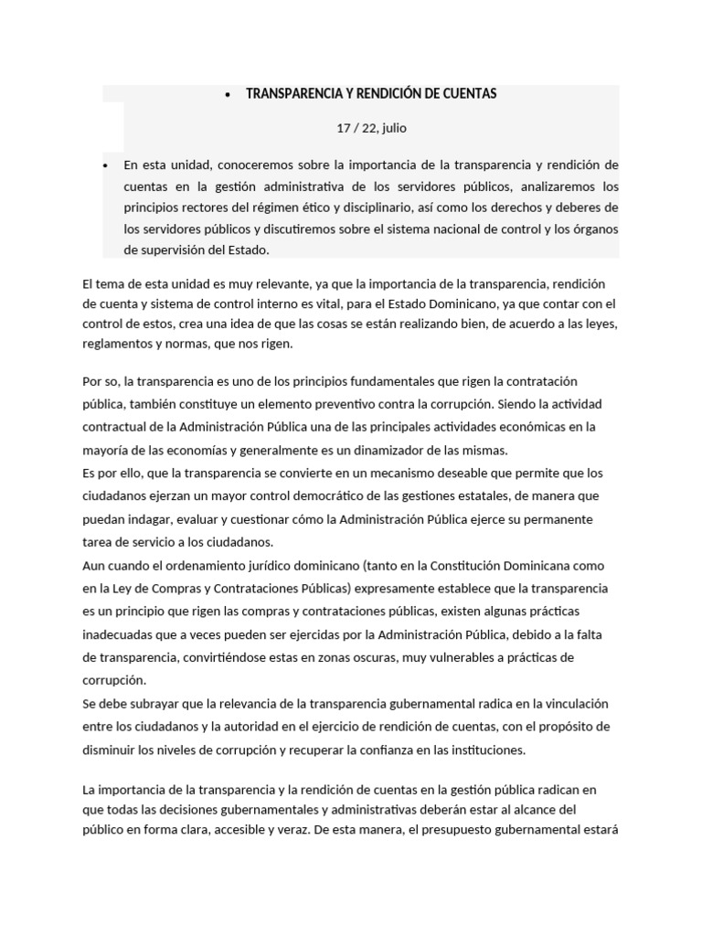 Transparencia y Rendición de Cuentas | PDF