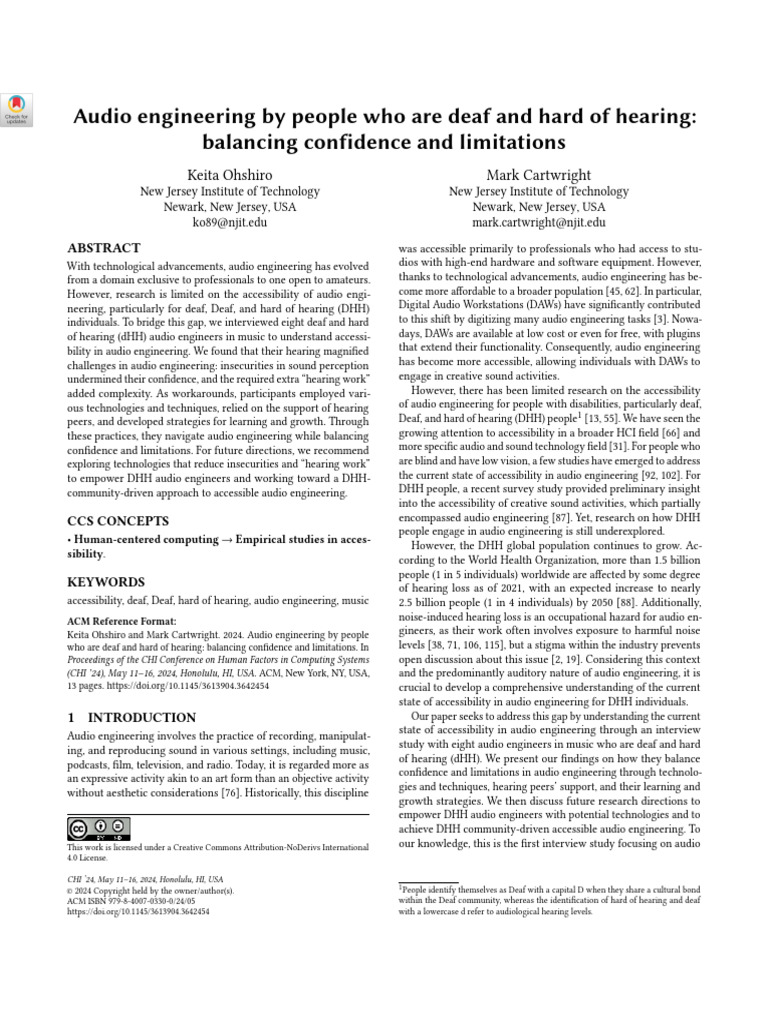 Audio Engineering by People Who Are Deaf and Hard of Hearing: Balancing ...
