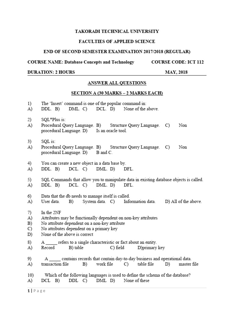 Hnd level100 regular secondsem endofsem database concepts and