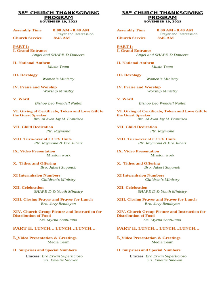 38th CHURCH THANKSGIVING PROGRAM | PDF