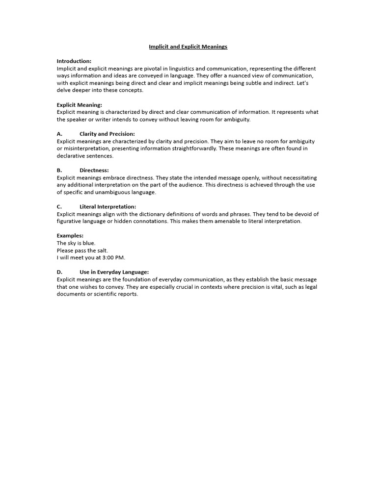 Understanding Implicit and Explicit Meanings | PDF | Communication ...
