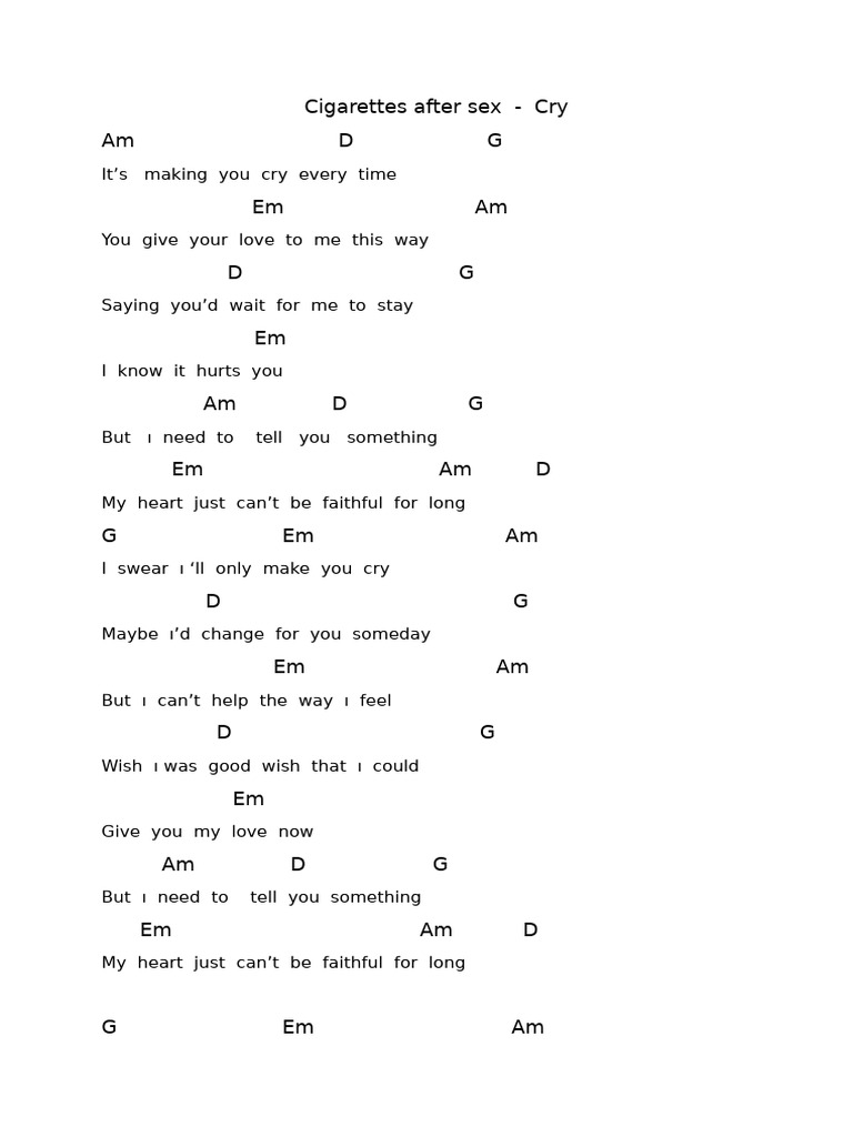 Cigarettes After Sex Cry Guitar Pdf