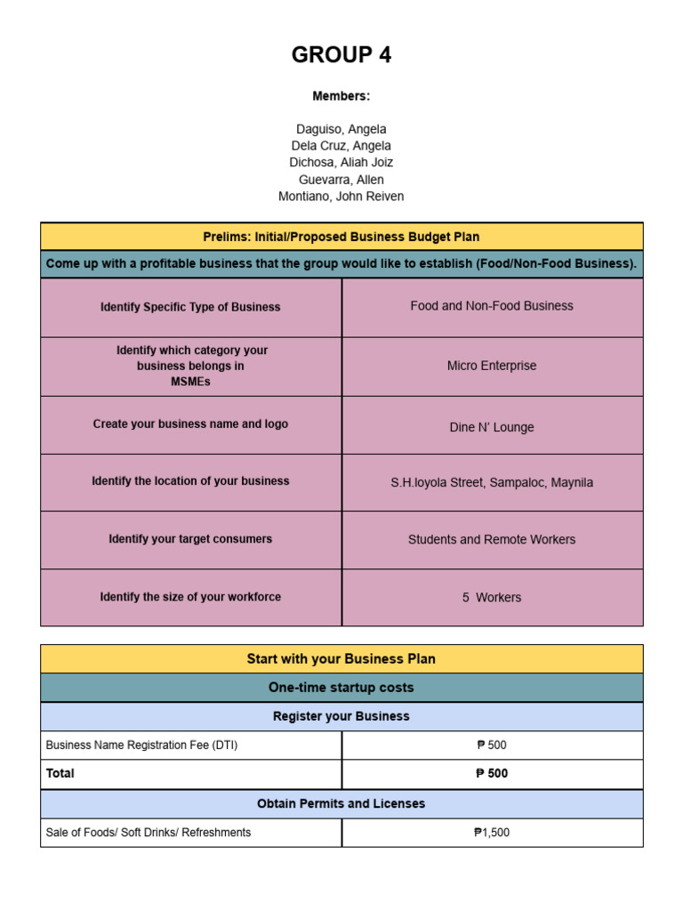 Business Budget Plan-Sample Output | PDF