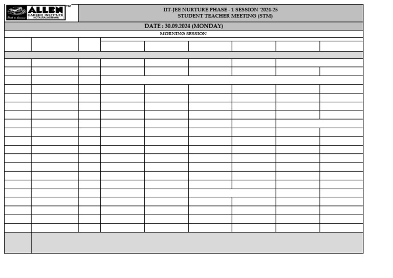 DATE: 30.09.2024 (MONDAY) : Iit-Jee Nurture Phase - 1 Session '2024-25 ...