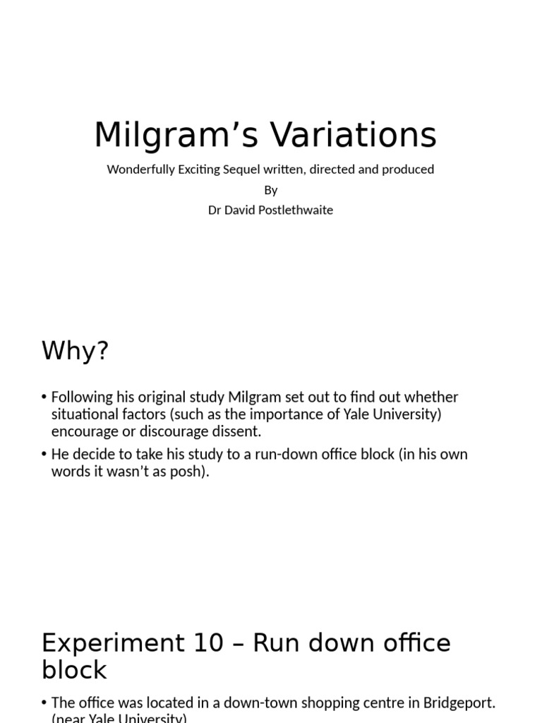Milgram's Variations | PDF | Obedience (Human Behavior) | Popular ...