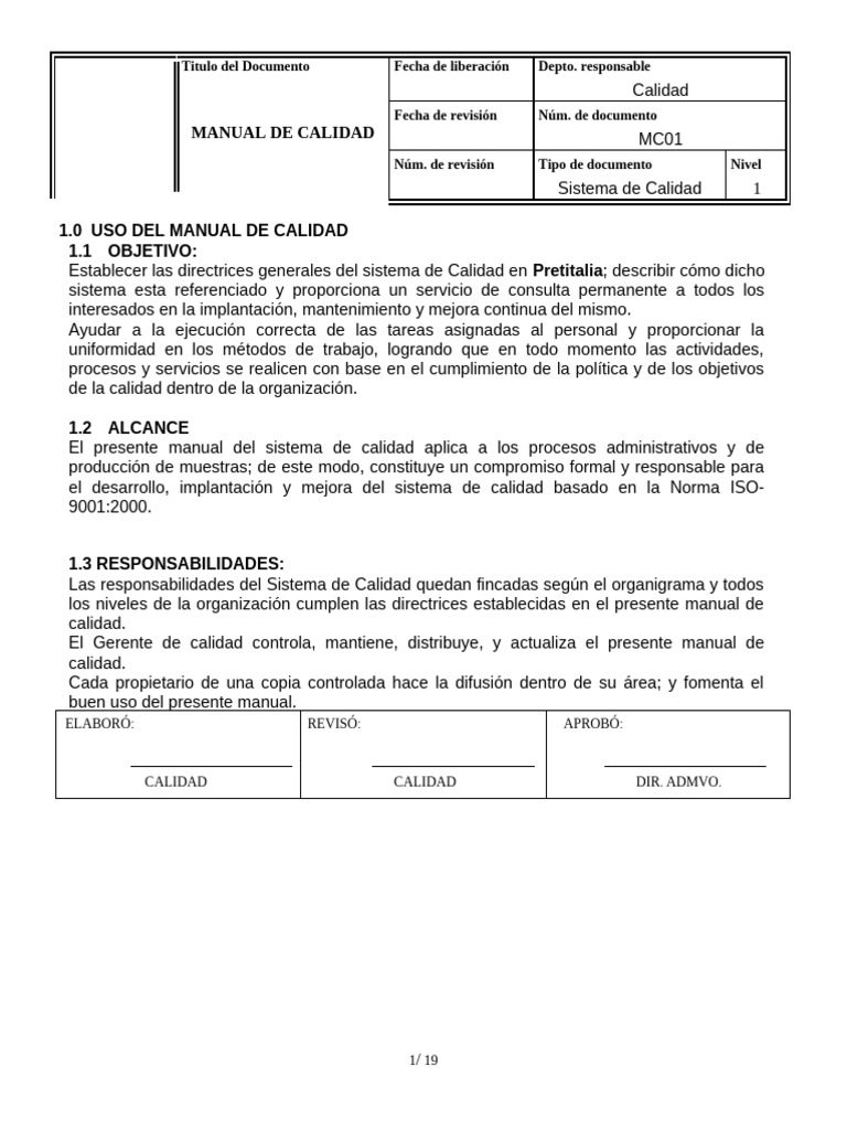 Manual Calidad | PDF | Sistema de manejo de calidad | Tecnología