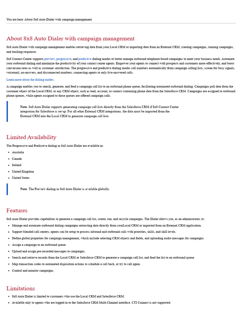 8x8 Auto Dialer - Feature Guide | PDF