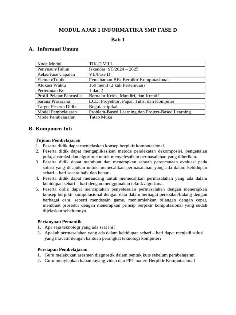MA - Informatika - SMP - 1 - Bab 1 | PDF