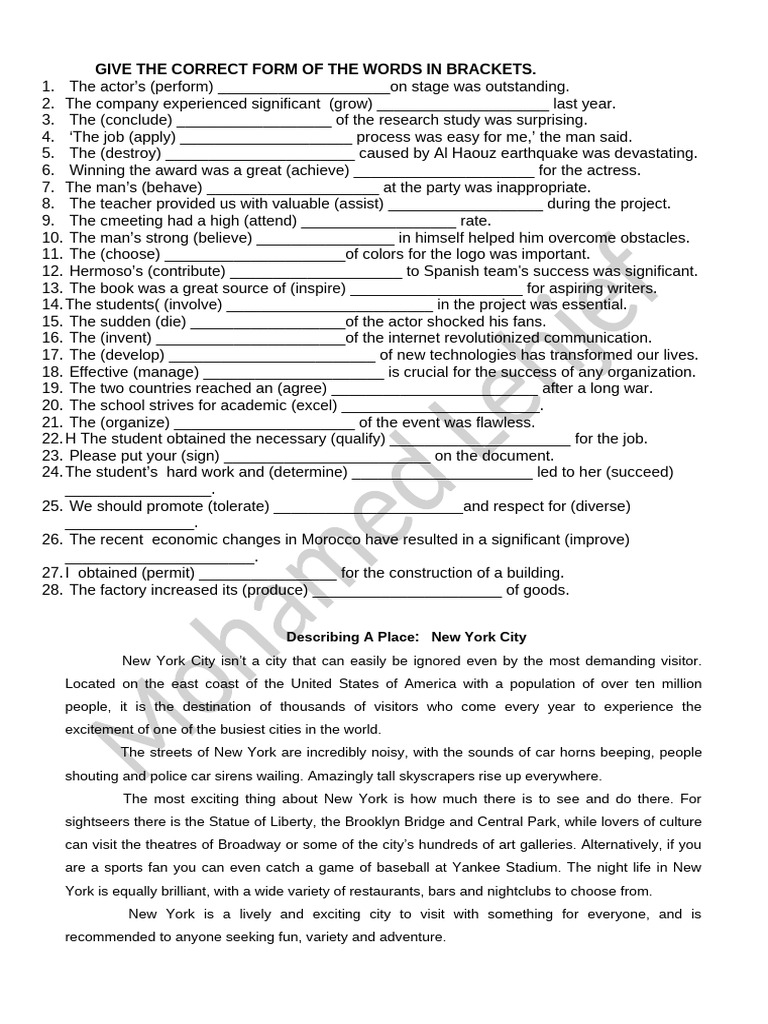 Education GIVE THE CORRECT FORM OF THE WORDS IN BRACKETS | PDF