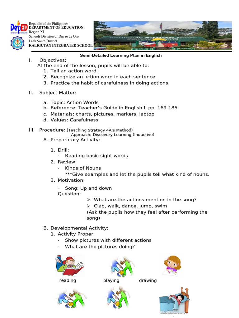 Lesson Plan in English 1 - Verb | PDF