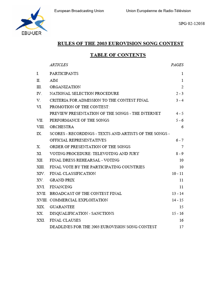 Eurovision 2003 Rules | PDF