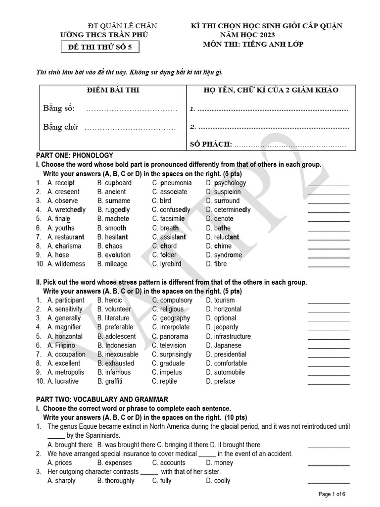 Practice Test 5 HS | PDF