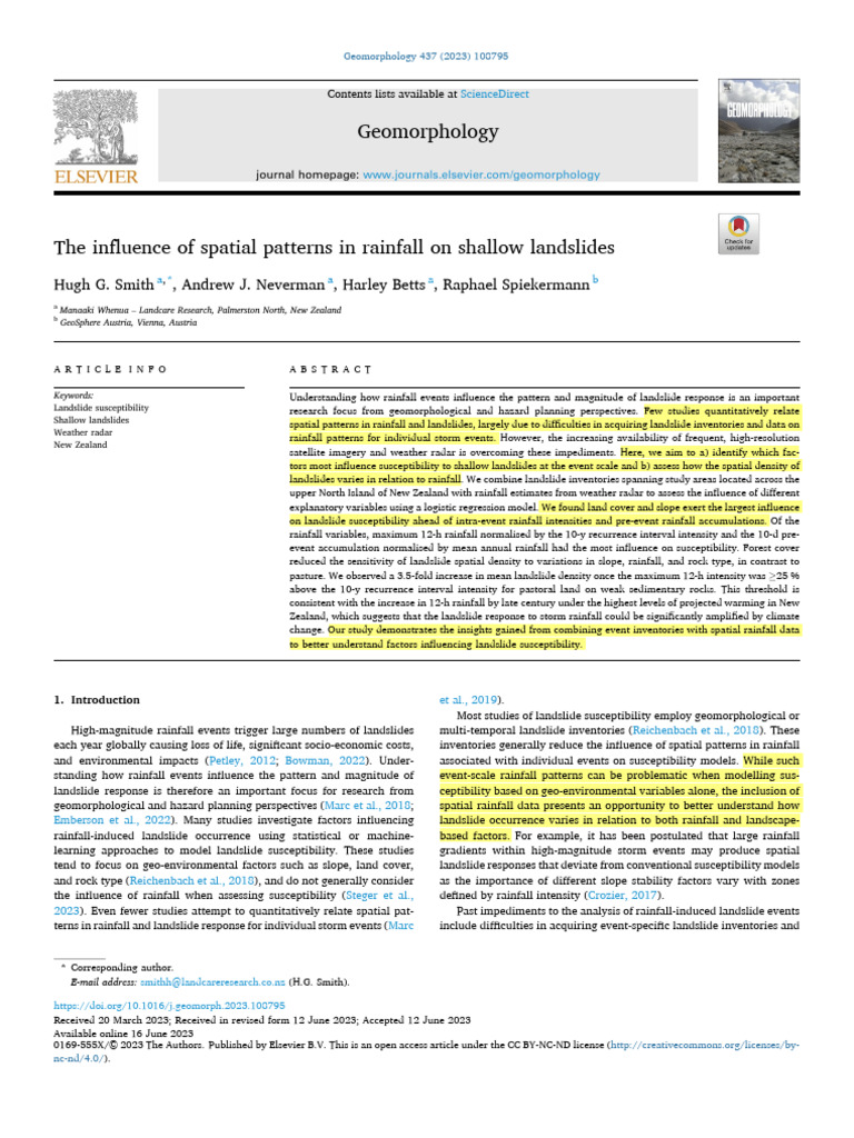The Influence of Spatial Patterns in Rainfall On Shallow Landslides | PDF