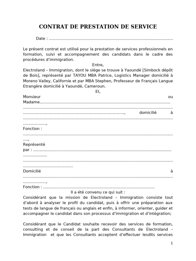 Contrat de Prestation de Services | PDF | Business | Finance & Money ...
