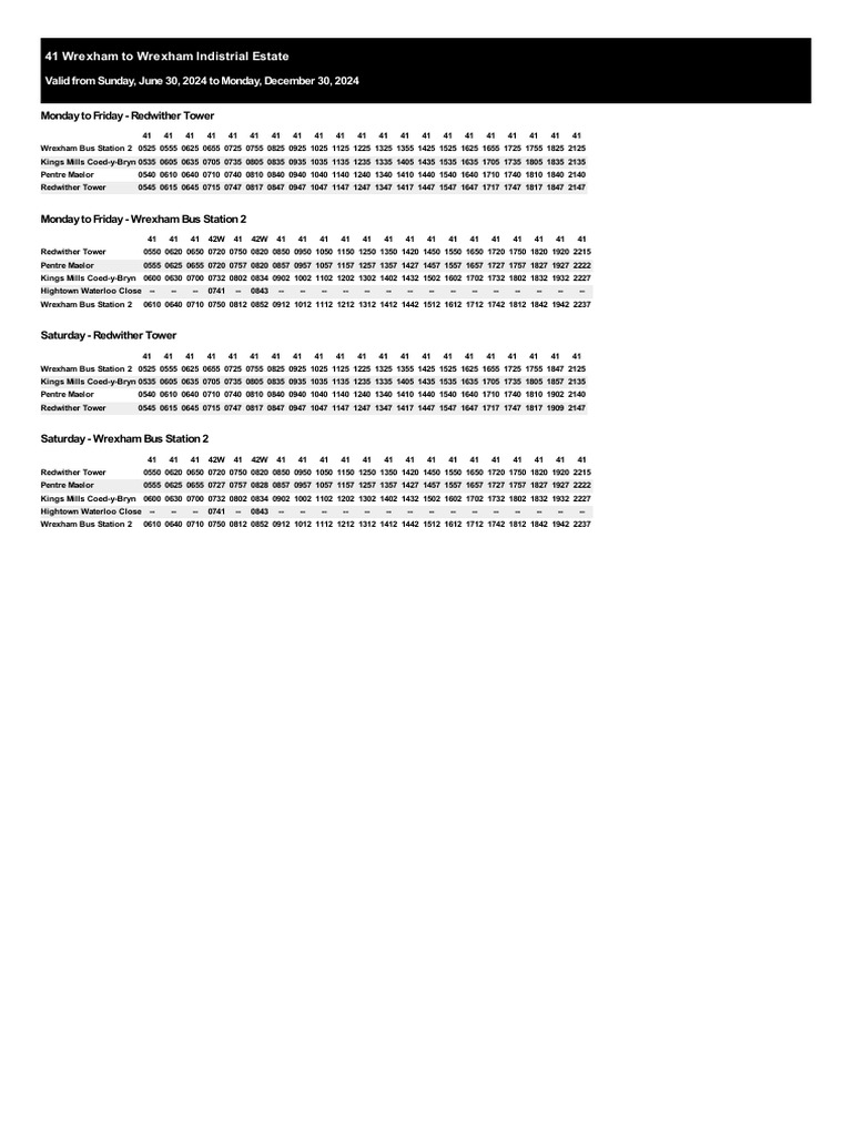 41 Wrexham To Wrexham Indistrial Estate From 30 Jun 2024 | PDF