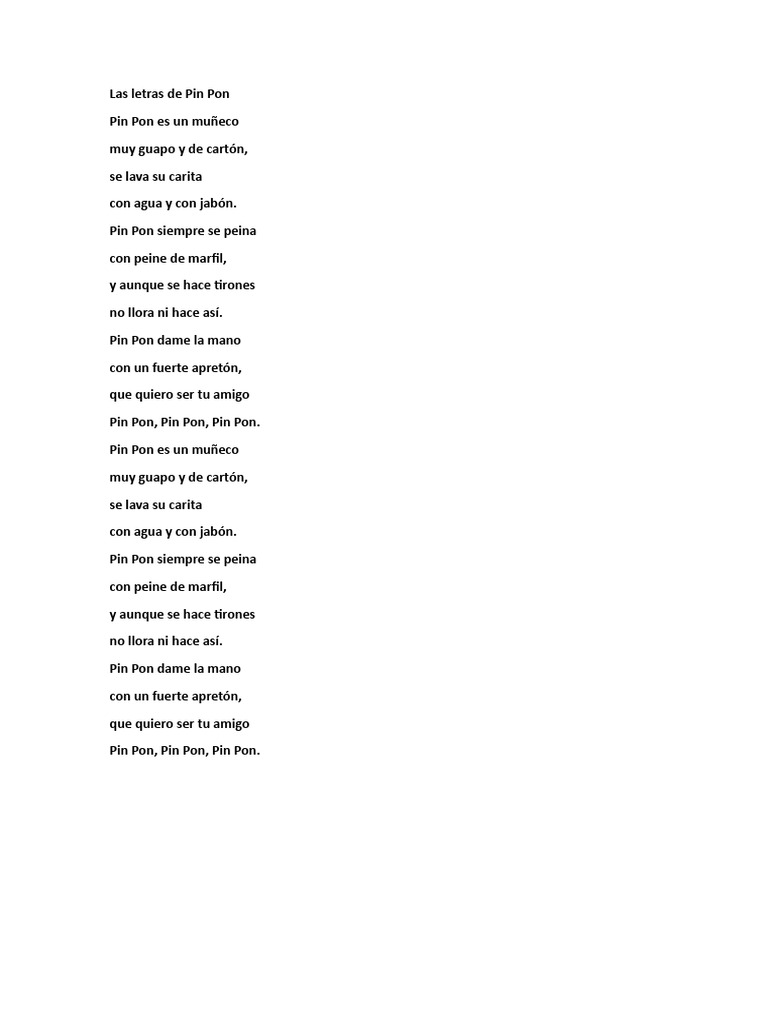 Las Letras de Pin Pon | PDF