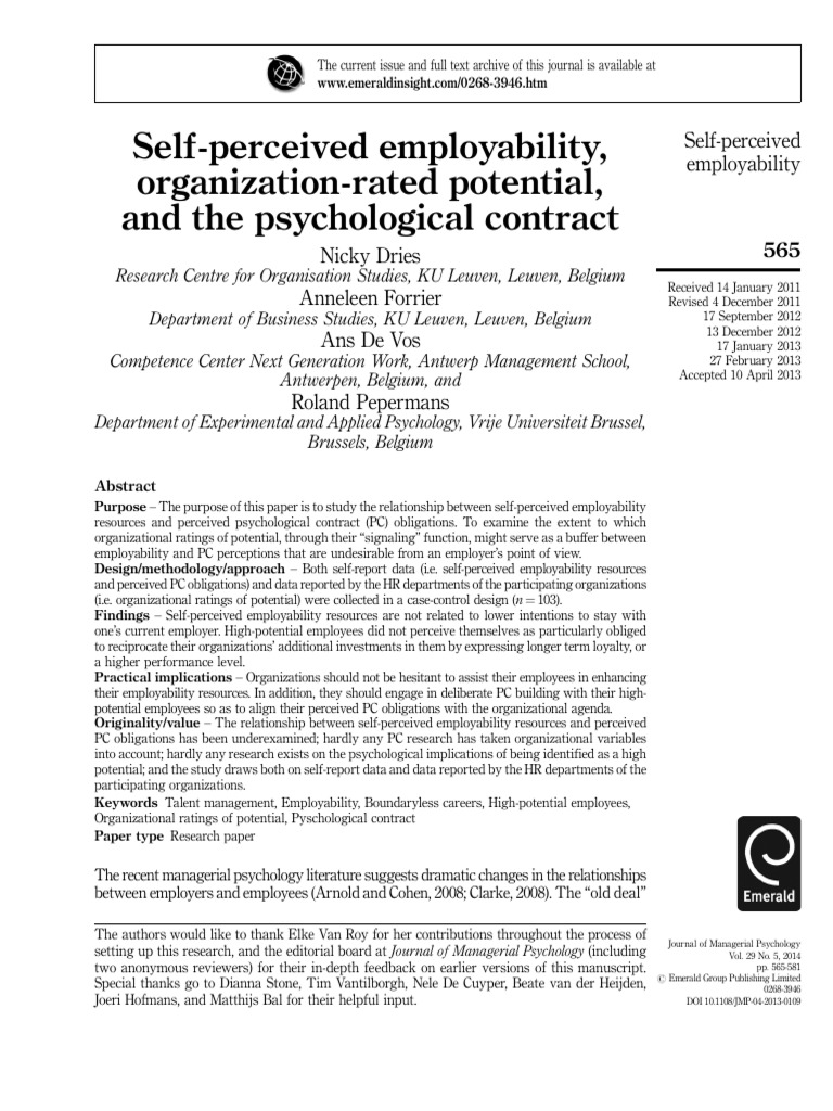 Self-Perceived Employability | PDF