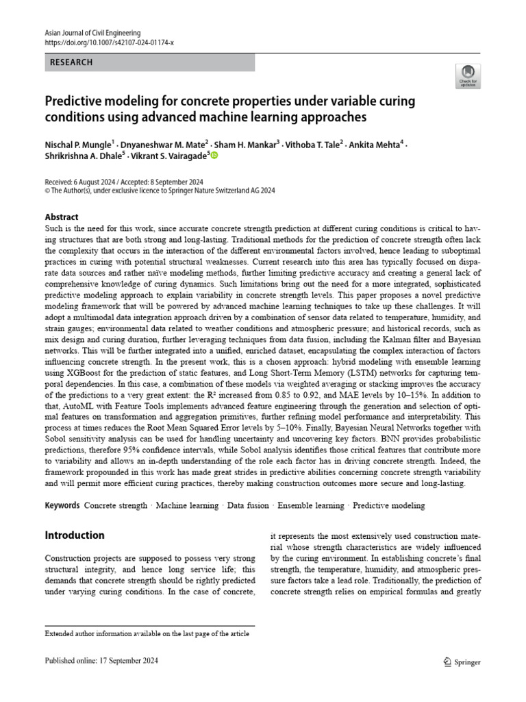 Predictive Modeling For Concrete Properties Under Variable Curing ...
