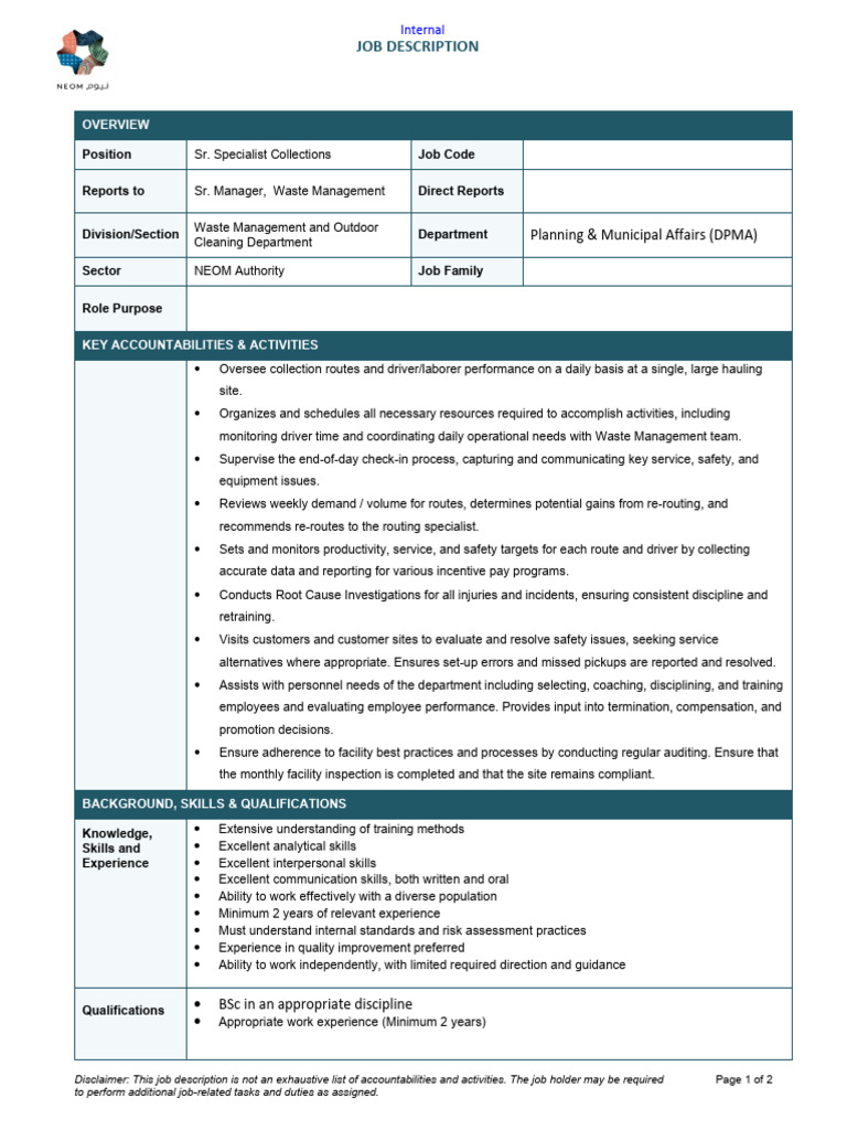 Sr. Specialist Collections Job Overview | PDF | Employment | Art
