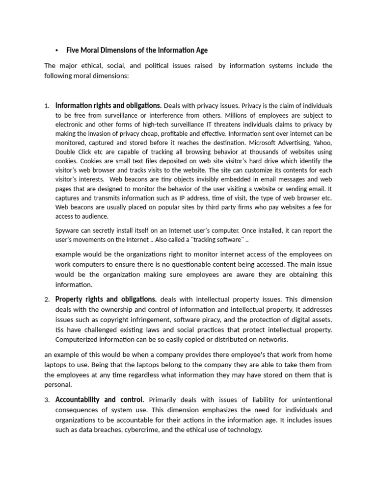 Five Moral Dimensions of The Information Age | PDF