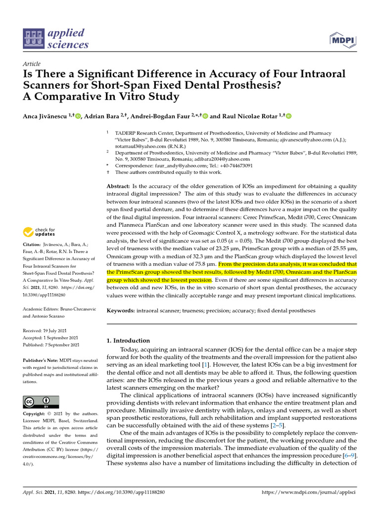 Is There A Significant Difference in Accuracy of Four Intraoral ...