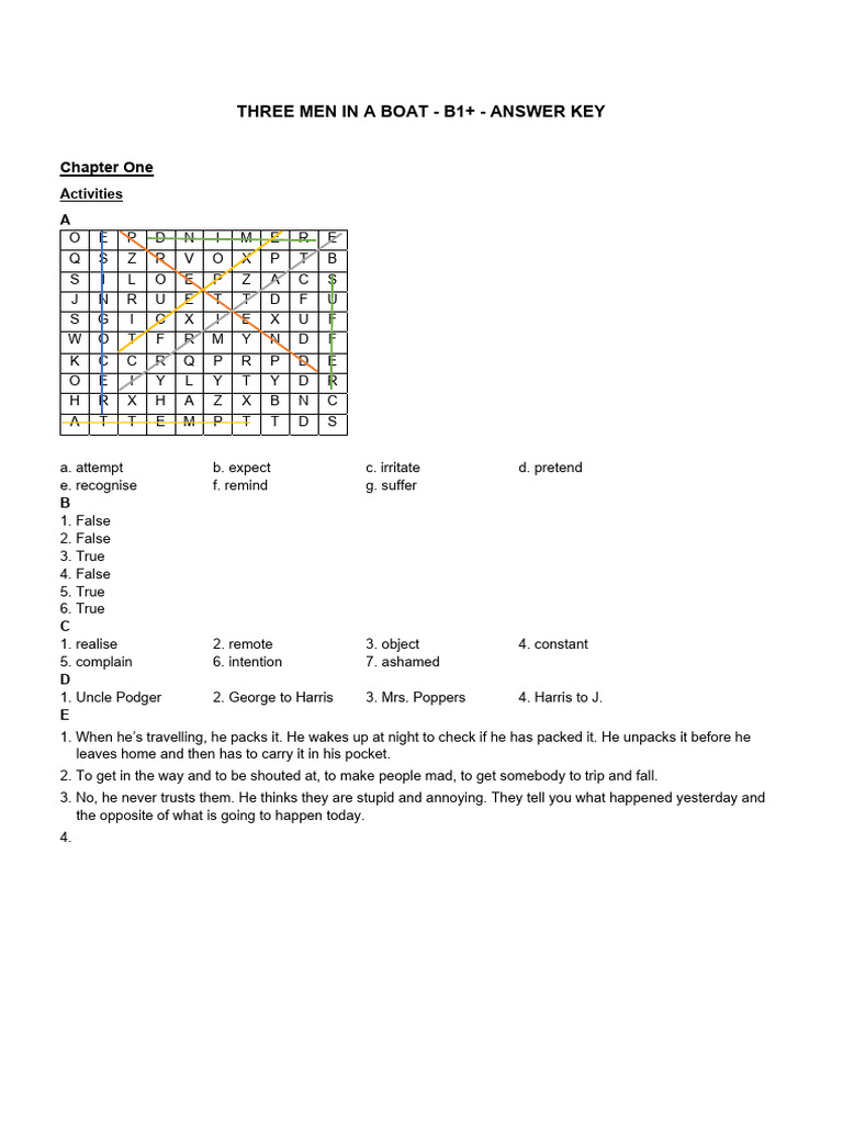 Three Men in A Boat Answer Key | PDF
