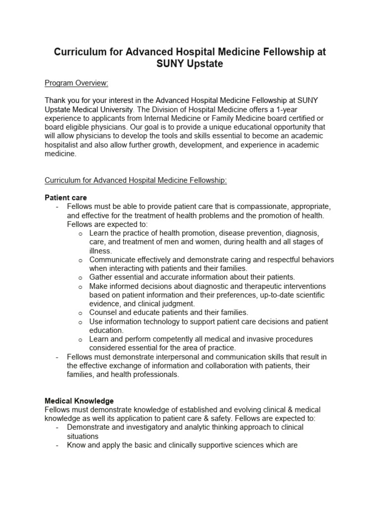 Curriculum Hospital Medicine Fellowship | PDF