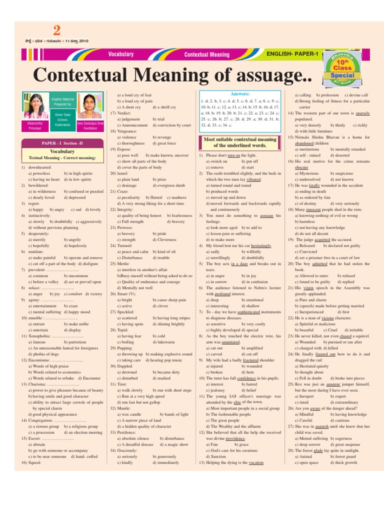 Contextual Meaning of Assuage. | PDF | Part Of Speech | Language Mechanics