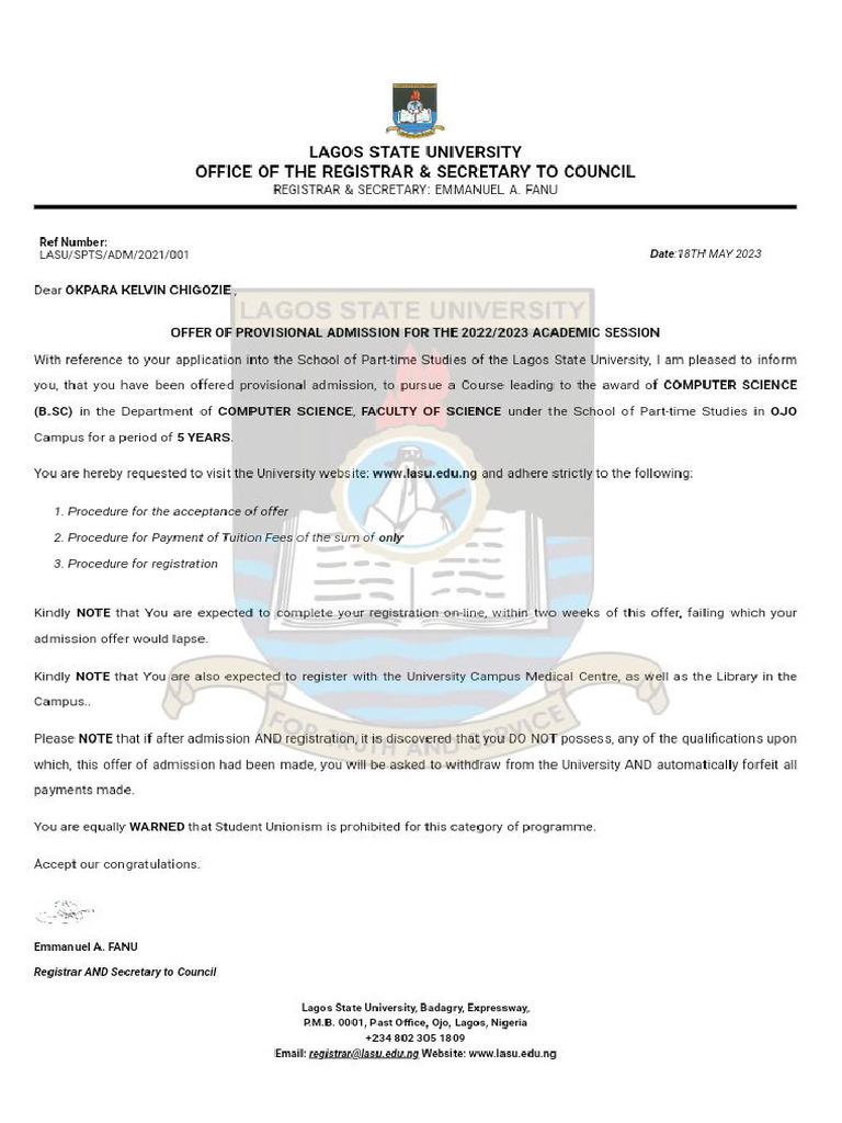 Admission Letter | PDF