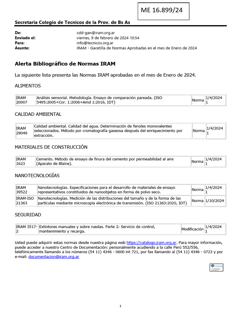 Normas Iram Aprobadas Enero 2024 | PDF