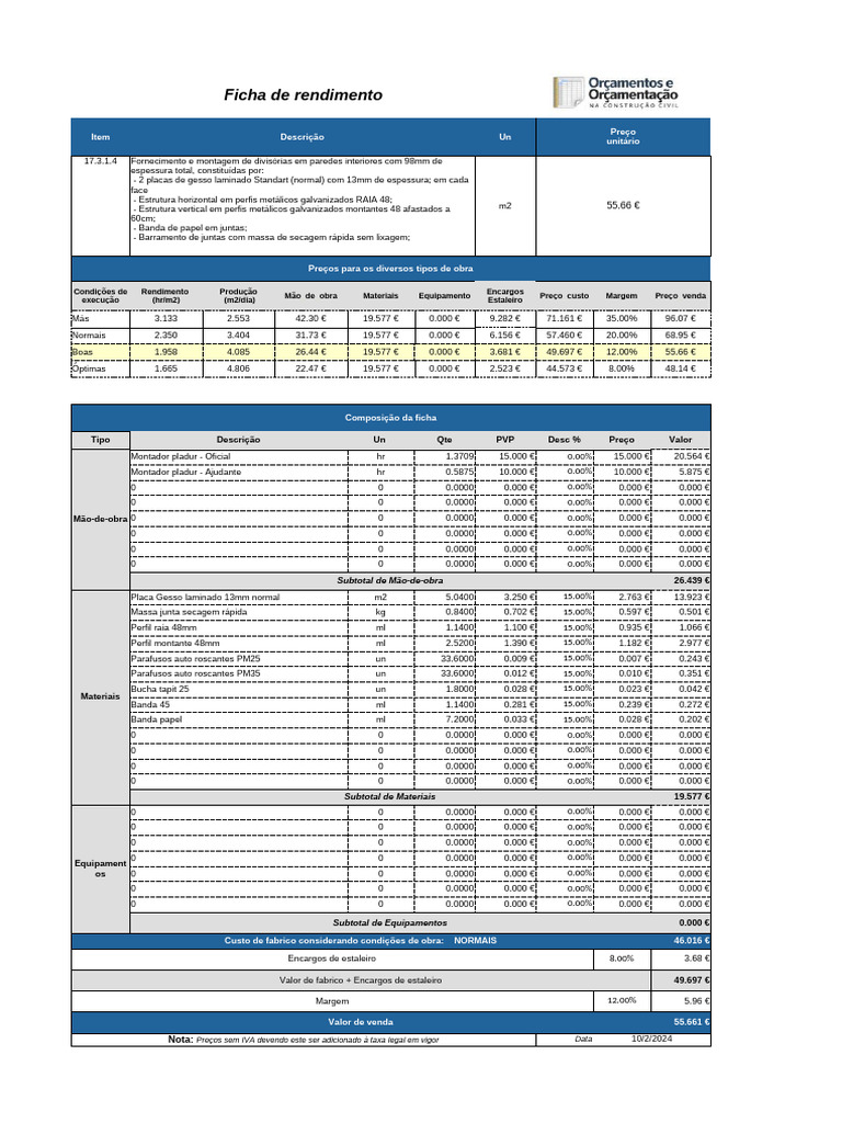 Modelo de Ficha de Rendimento | PDF