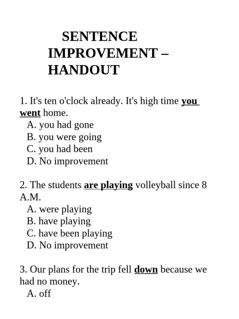 Sentence Improvement For Practice | PDF