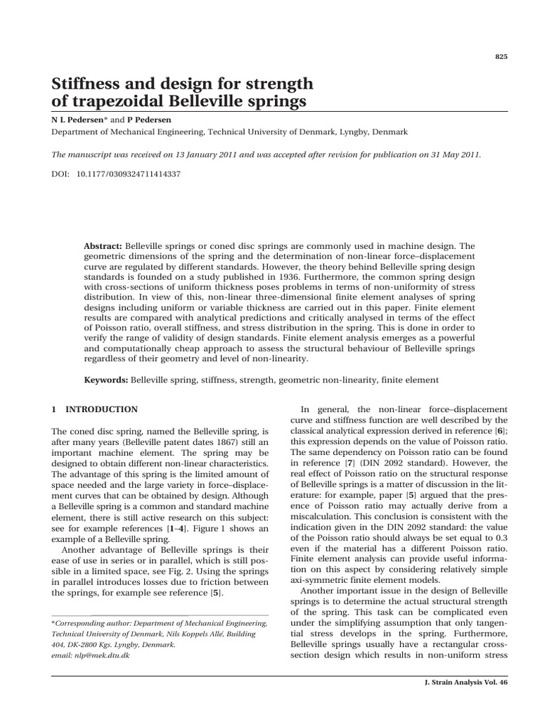 Stiffness and Design For Strength of Trapezoidal Belleville Springs | PDF