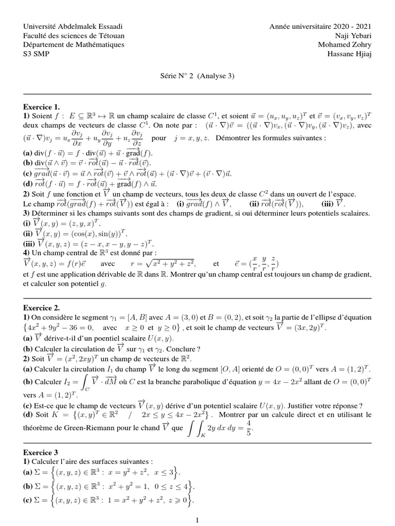 Corréction de Lexercice 1 de La Série 2 (SMP) (S3) | PDF