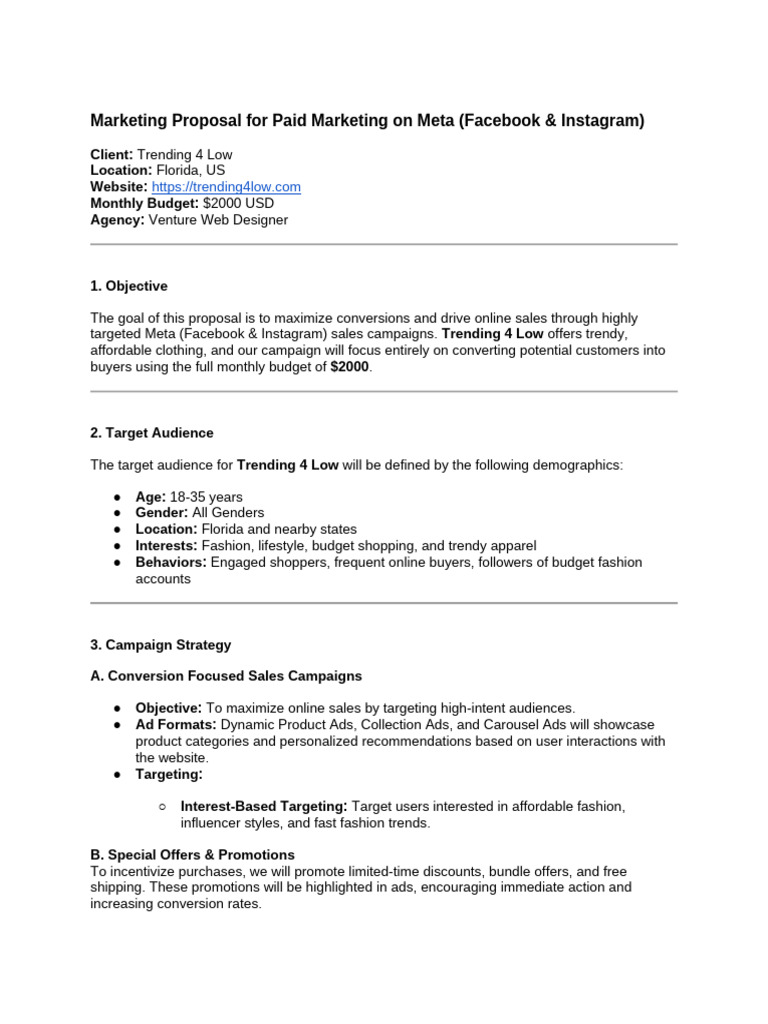 Paid Marketing Proposal For Trending 4 Low - VWD | PDF