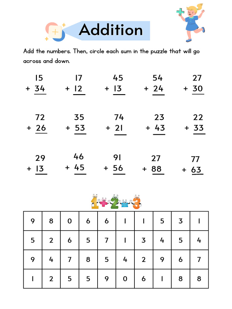 Blue Addition Worksheet | PDF