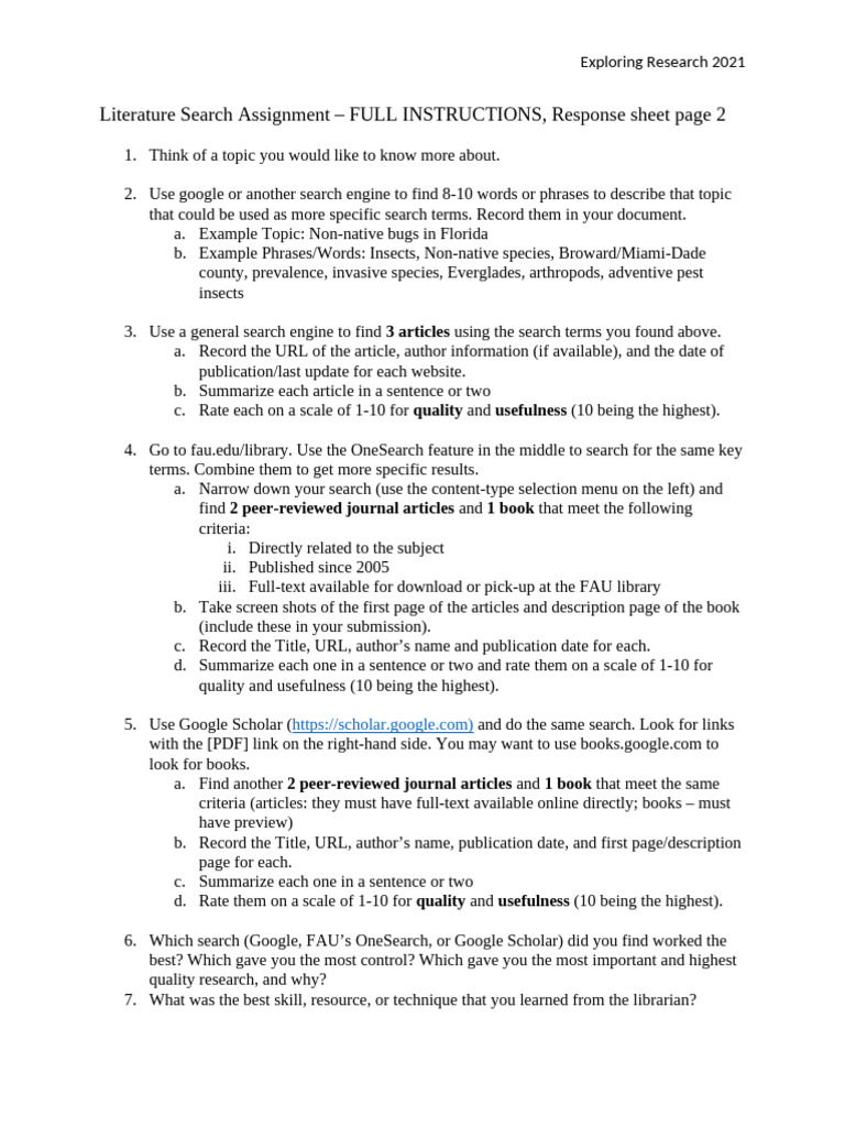 Literature Search Assignment - Fall 2021 | PDF | Human Communication