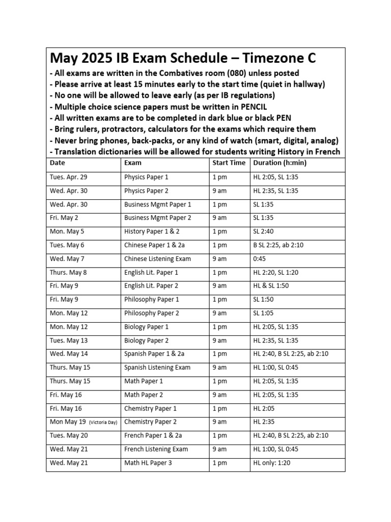 May 2025 IB Exam Schedule PDF