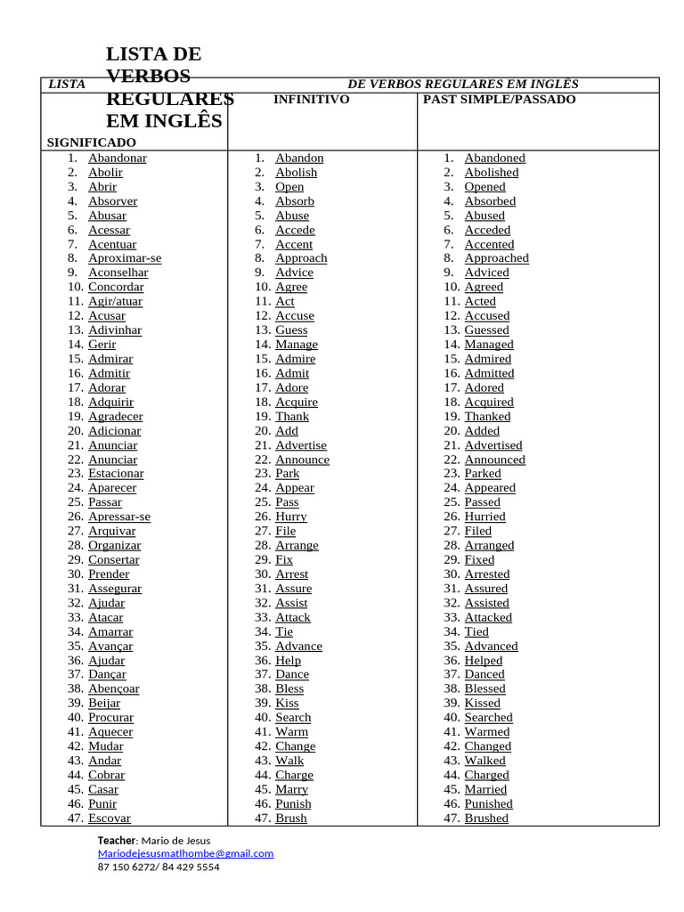 Lista de Verbos Regulares Em Inglês_032109 | PDF
