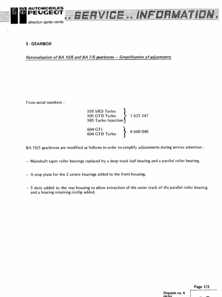 Rationalisation of BA 10-5 and BA 7-5 Gearboxes - Simplification of ...