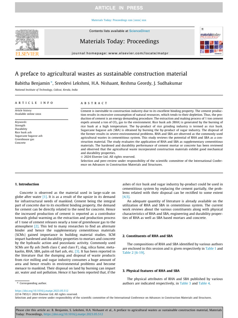 A Preface To Agricultural Wastes As Sustainable Construction Material | PDF