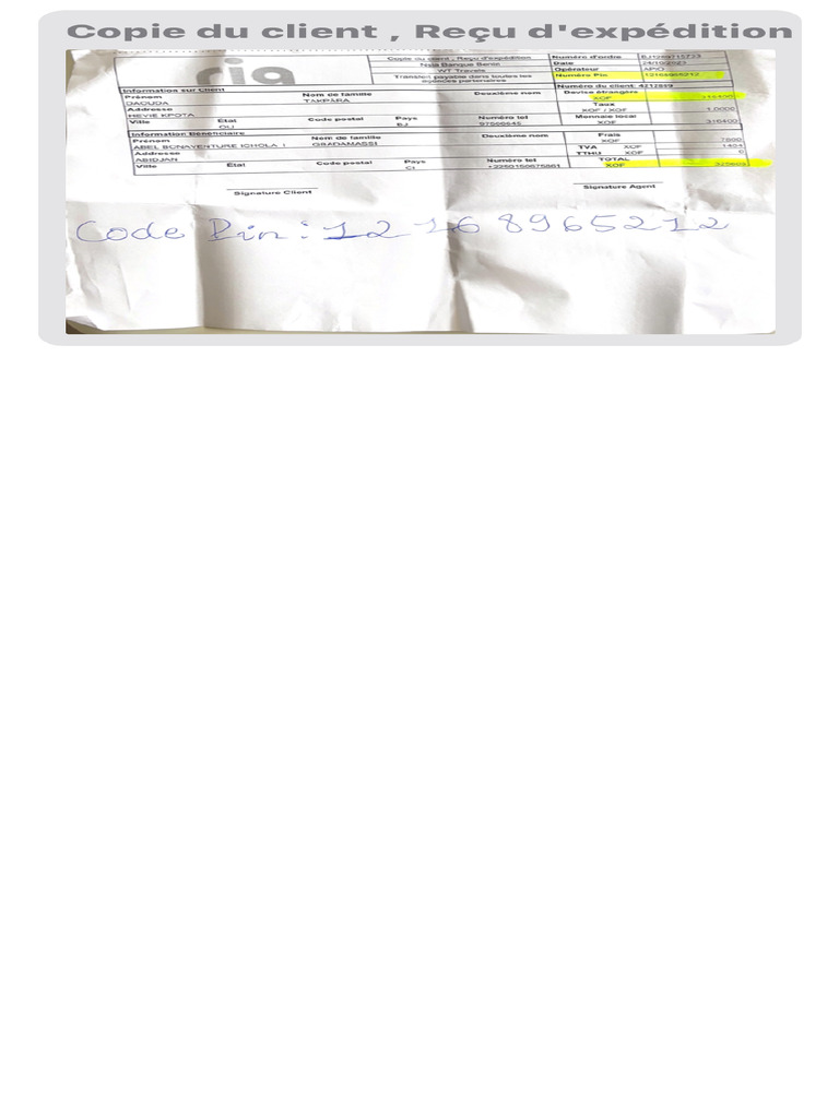 Copie Du Client, Reçu D'expédition | PDF