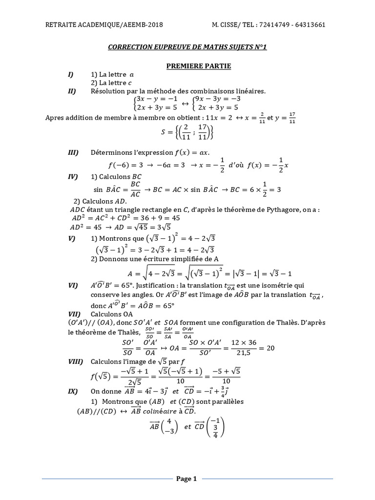 Correction Eupreuve Mathmatiques | PDF