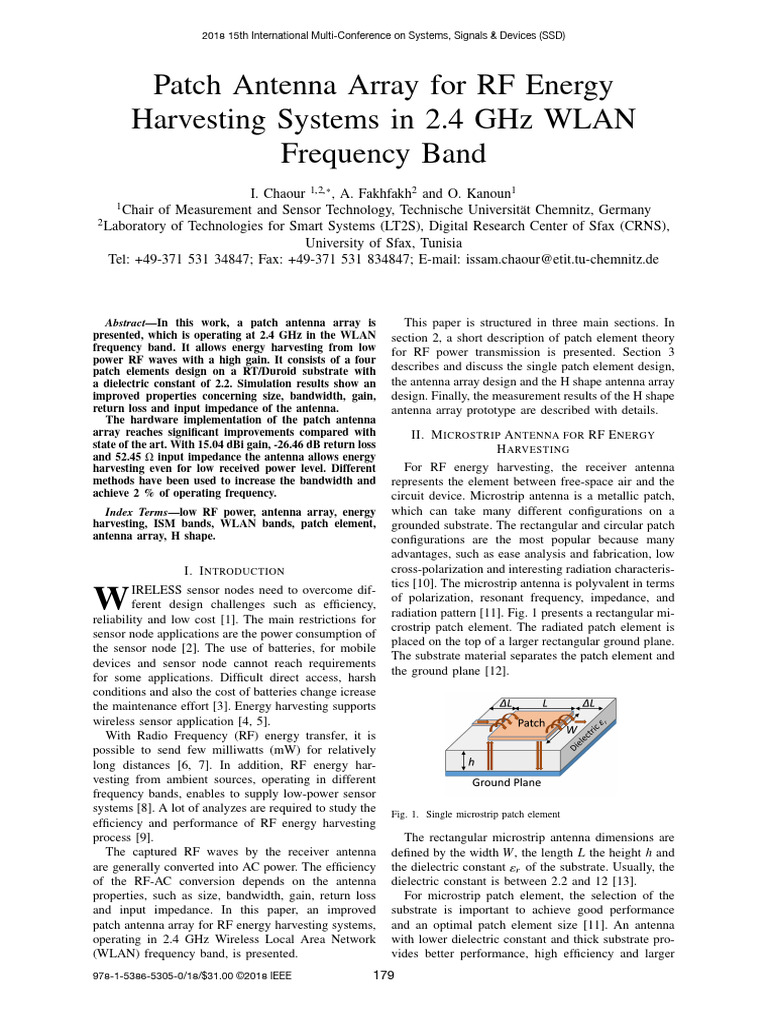 Patch Antenna Array For RF Energy Harvesting Systems in 2.4 GHZ WLAN ...