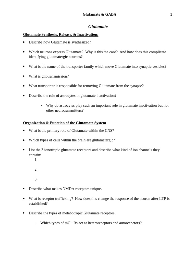 6 - Glutamate & GABA | PDF