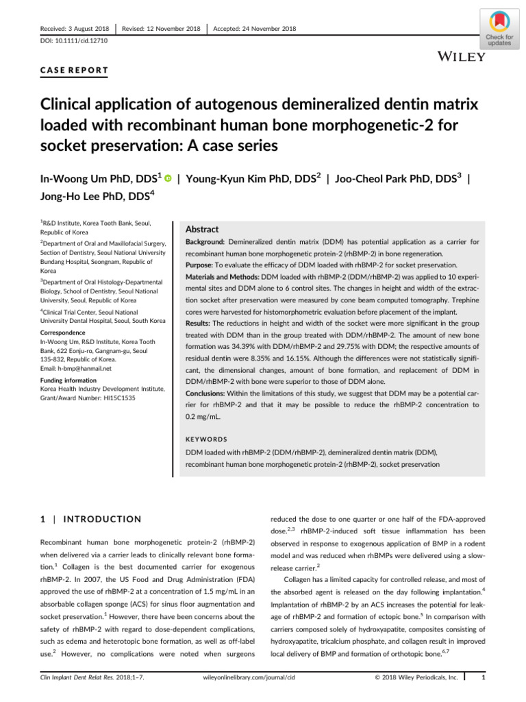 Clinical Application of Autogenous Demineralized Dentin Matrix Loaded ...