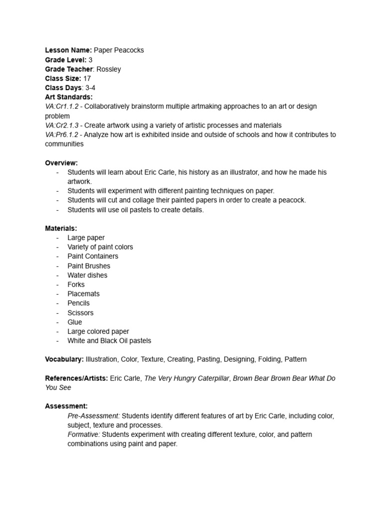 Paper Peacock Lesson Plan | PDF