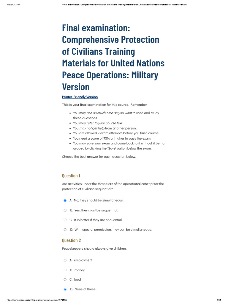 Final Examination Comprehensive Protection Of Civilians Training