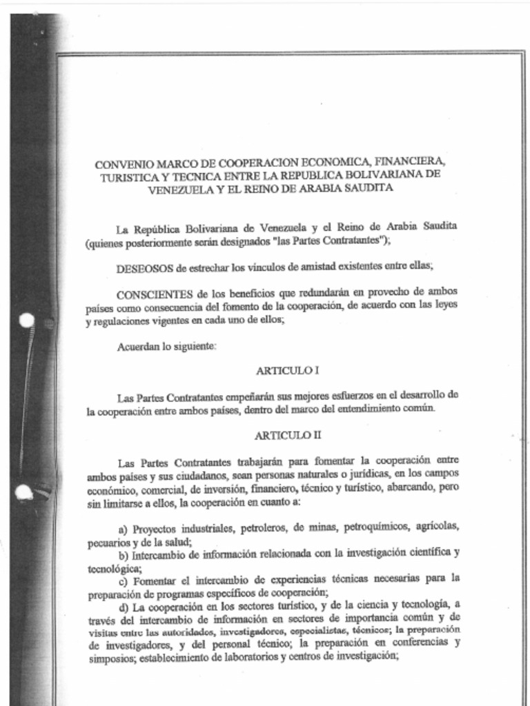 Convenio Marco de Cooperación Económica, Financiera, Turistica y ...