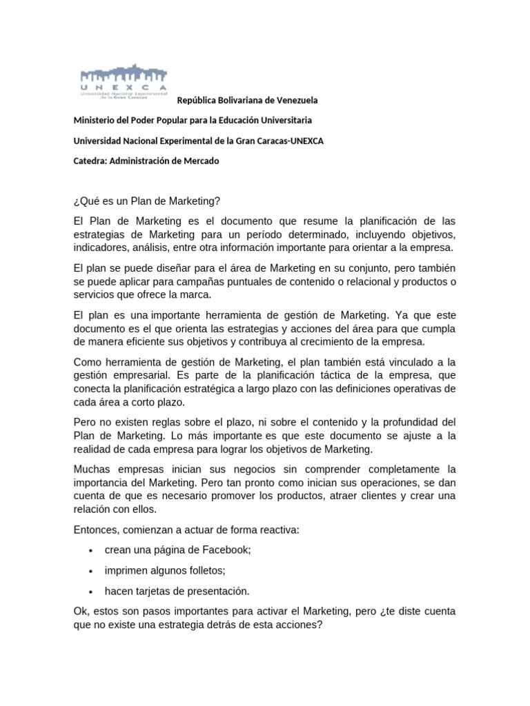 Guia Plan de Mercado | PDF | Marketing | Planificación